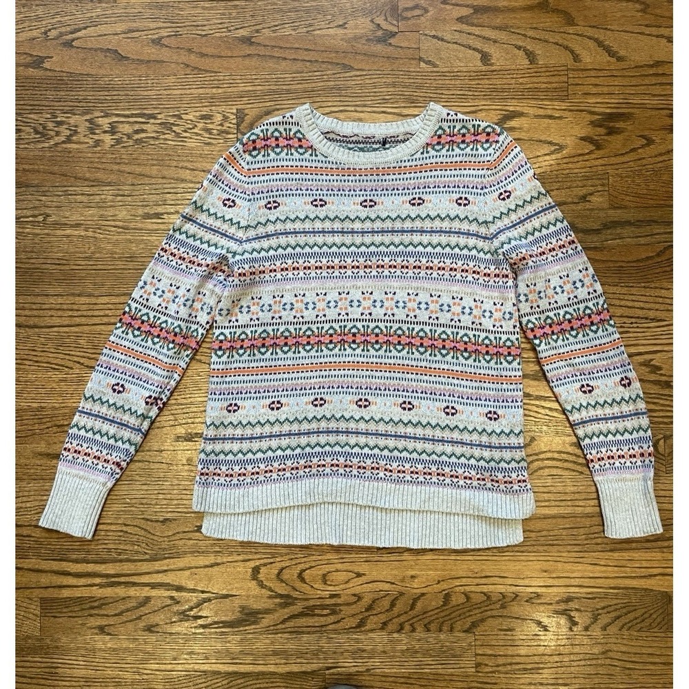 Ralph Lauren Chaps Fair Isle Knit Sweater Crewneck Multi-Color Small Grey